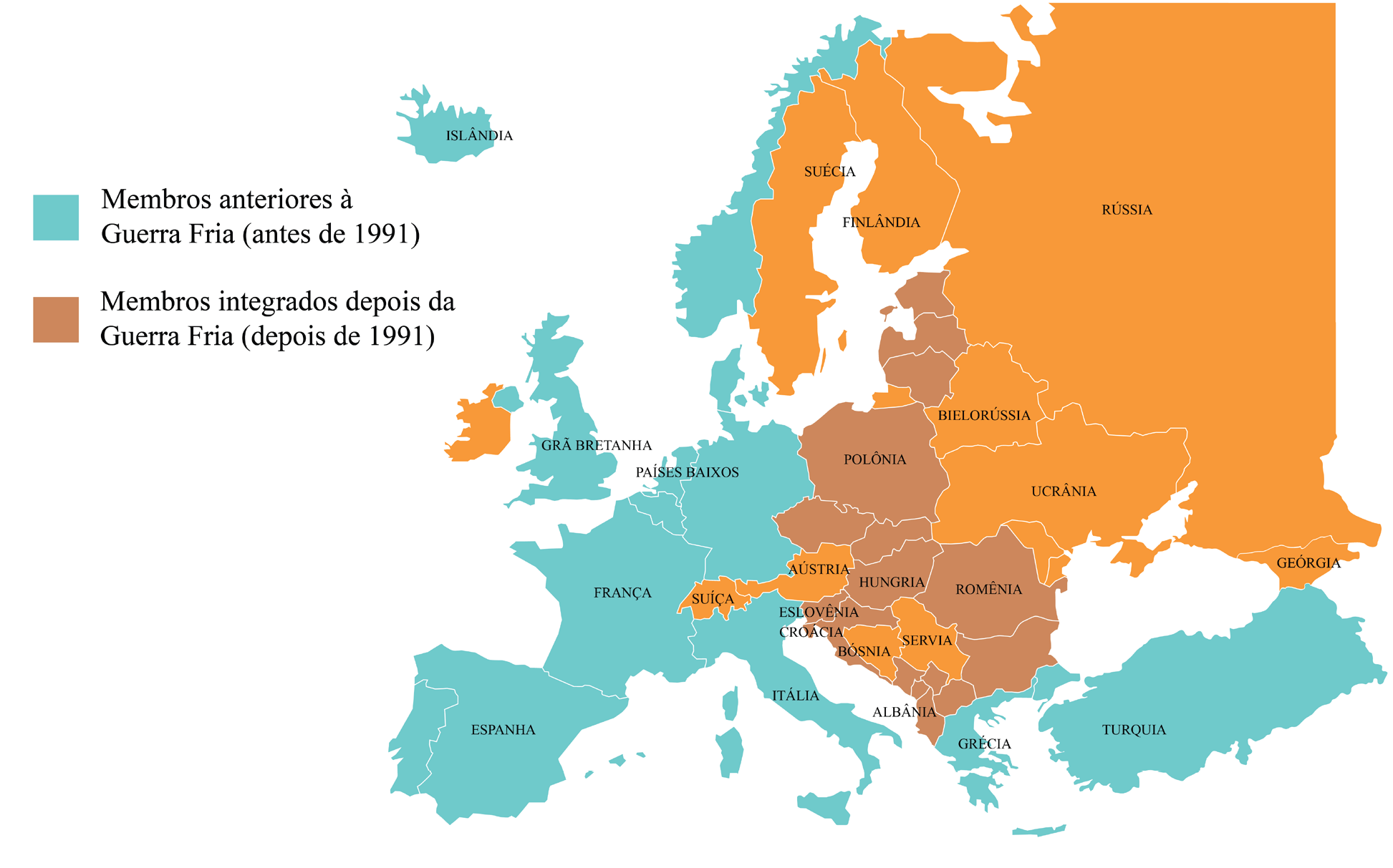 Figura 4 – Membros Europeus da OTAN. Fonte: Mapa editado pelos autores a partir de gráfico publicado pela CNN Español (2022).